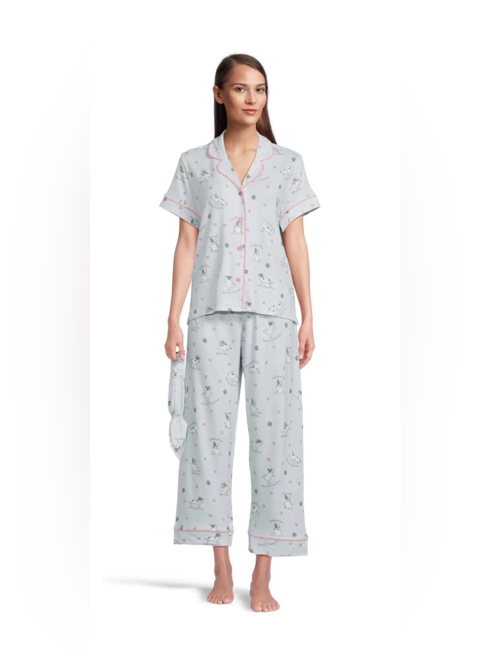 PJ Salvage BNWT Light Blue Paws and Breathe 3 Piece Pajama Set with Pink Trim XL